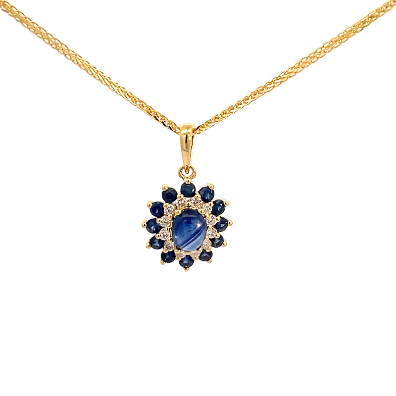 Oval Sapphire Pendant Set in Gold and Diamonds